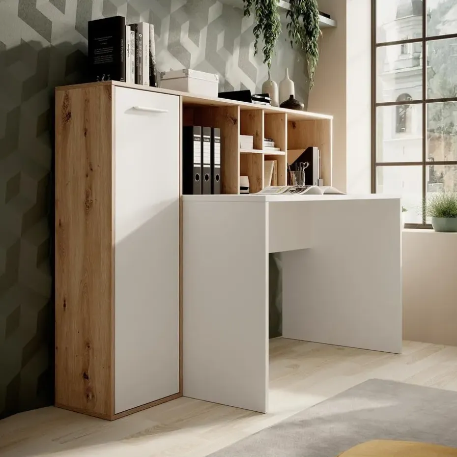 Meubella - Bureau Elze - Eiken - Wit - 158 cm