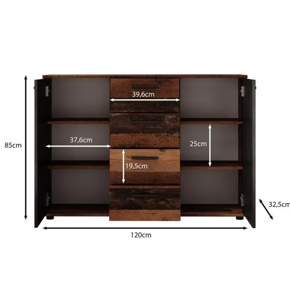Meubella - Dressoir Bellini - Grijs - 120 cm