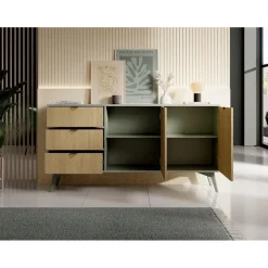 Meubella - Dressoir Essence - Groen - Licht eiken - 158 cm