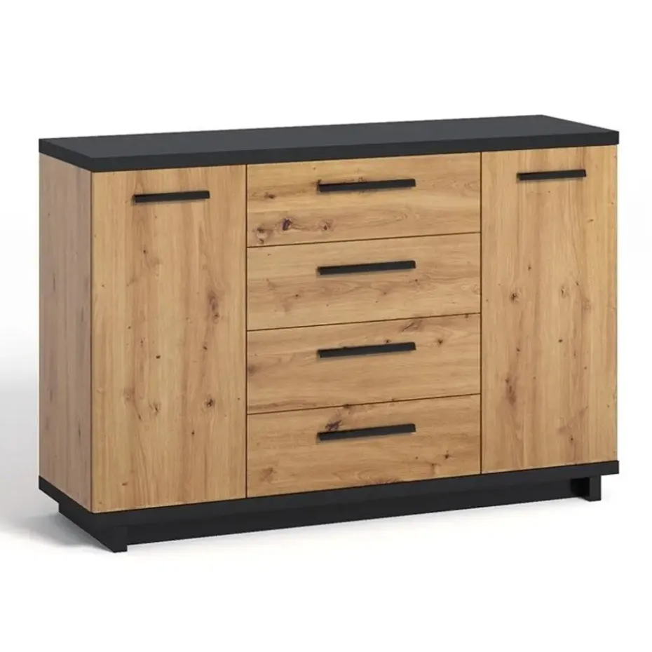 Meubella - Dressoir Incala - Eiken - Zwart - 135 cm