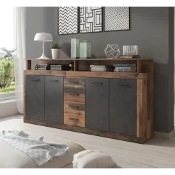 Meubella - Dressoir Lavina - Old wood - Antraciet - 190 cm