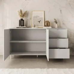 Meubella - Dressoir Malvare - Wit - 150 cm - Met lades