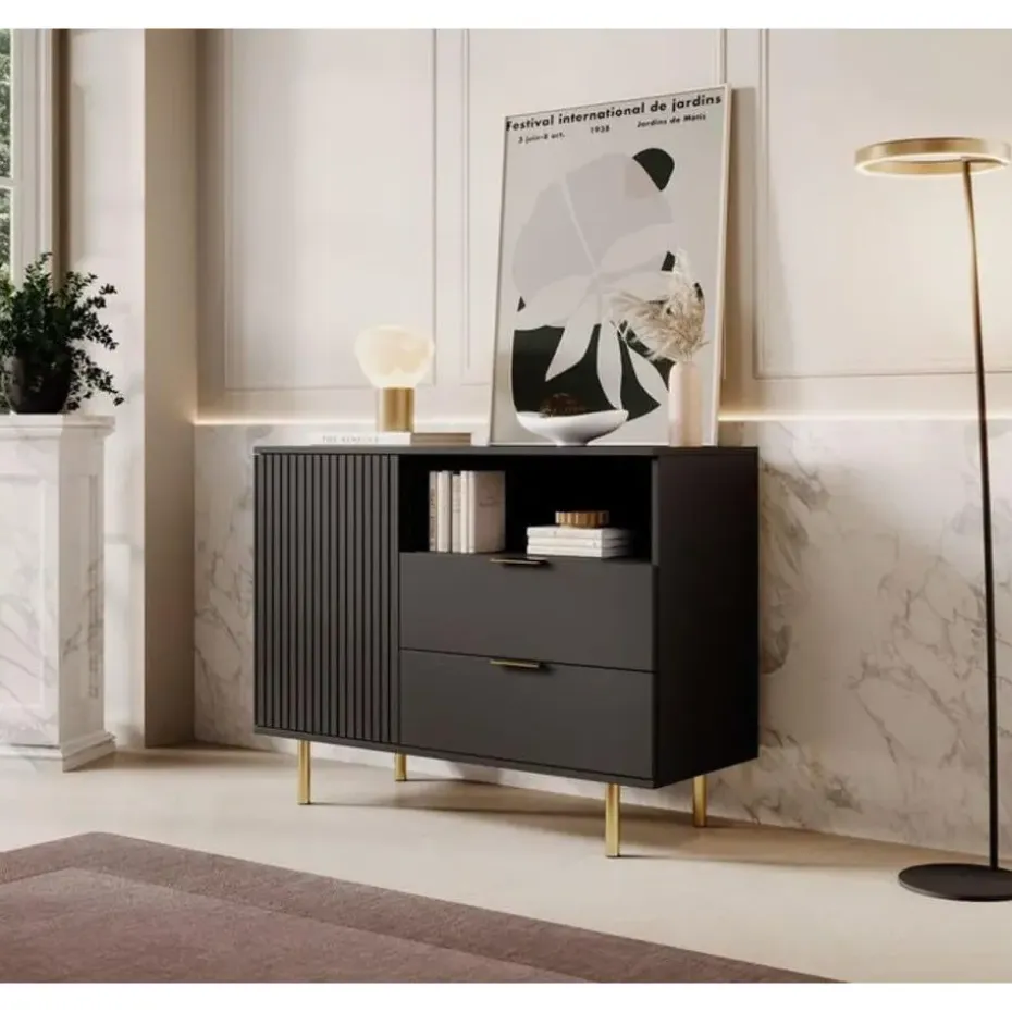 Meubella - Dressoir Nicola - Mat zwart - 107 cm