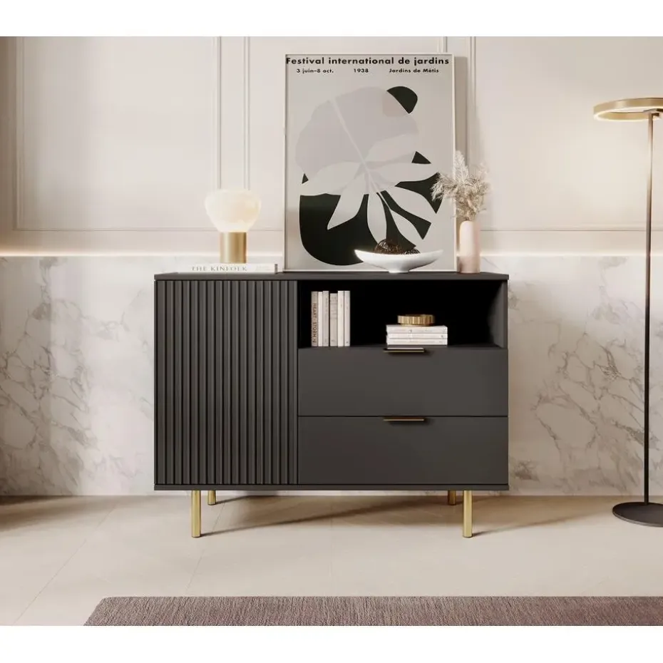 Meubella - Dressoir Nicola - Mat zwart - 107 cm