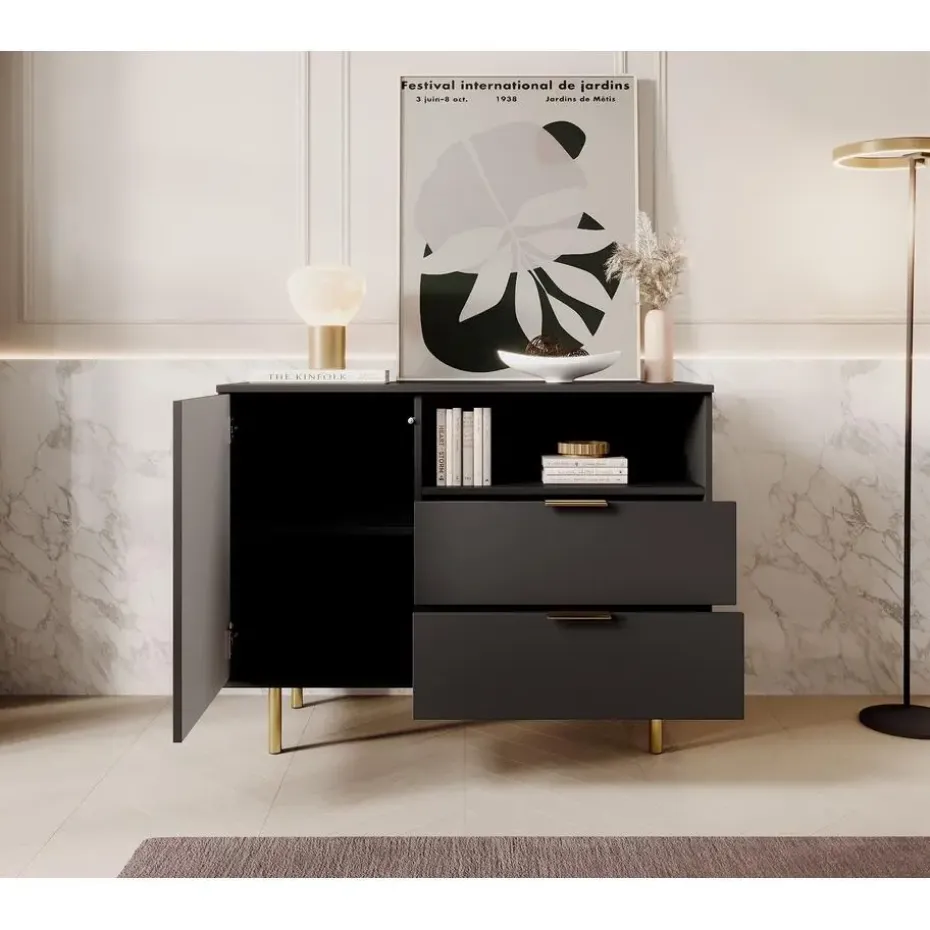 Meubella - Dressoir Nicola - Mat zwart - 107 cm