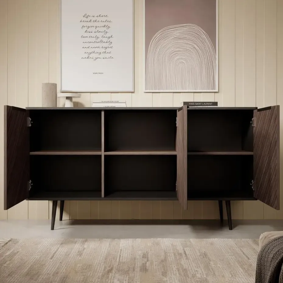Meubella - Dressoir Pedro - Donker eiken - Zwart eiken - 150 cm