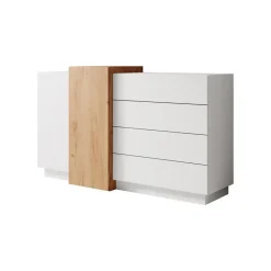 Meubella - Dressoir Three - Wit - Eiken - 160 cm