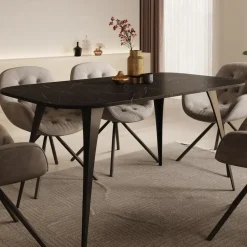 Meubella - Eetkamertafel Flix - Zwart marmer - 160 cm - Uitschuifbaar