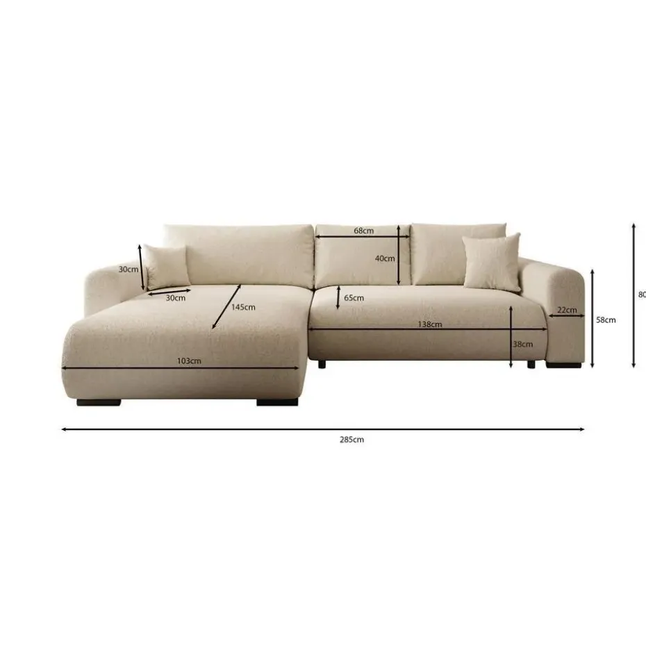 Meubella - Hoekbank Mindin - Beige ribstof - Universeel