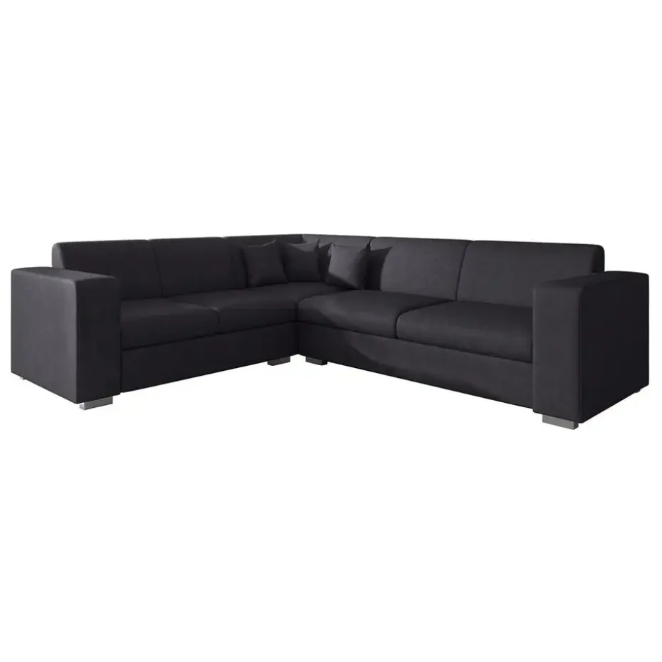 Meubella - Hoekbank Santana - Zwart - Leer - Links