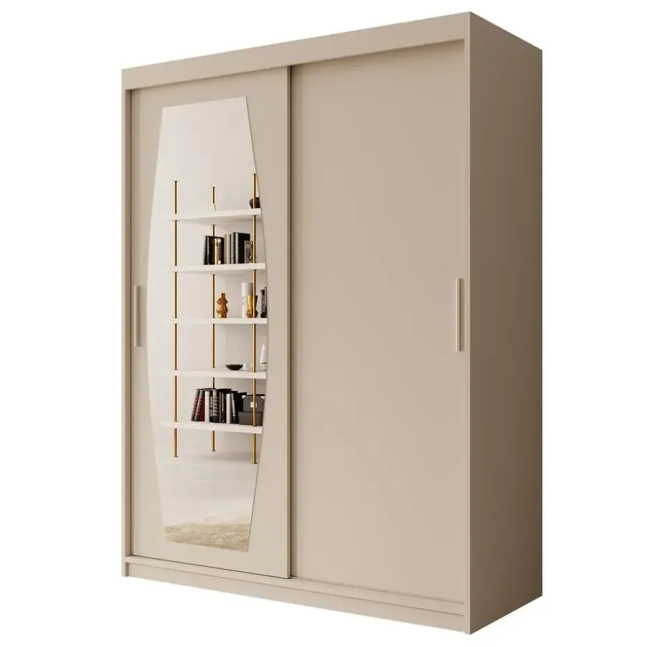 Meubella - Kledingkast Azai - Beige - 150 cm - Met spiegel