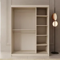 Meubella - Kledingkast Azai - Beige - 150 cm - Met spiegel