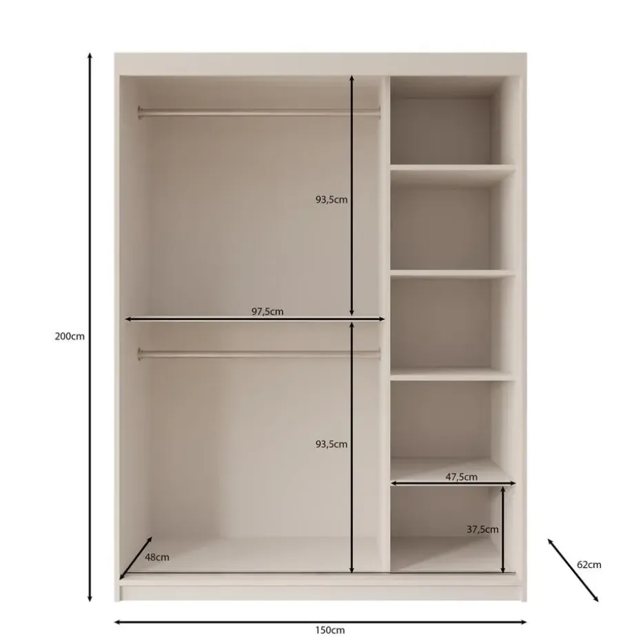 Meubella - Kledingkast Azai - Beige - 150 cm - Met spiegel