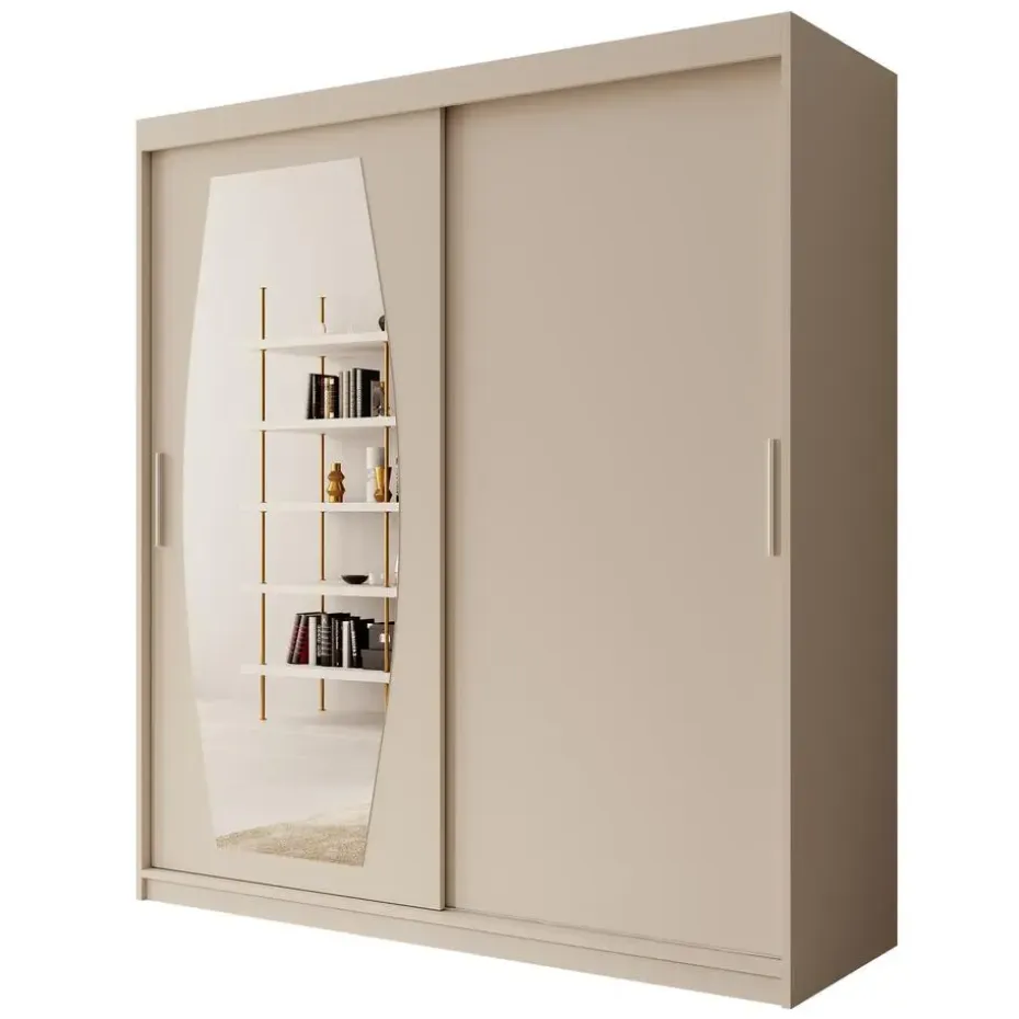 Meubella - Kledingkast Azai - Beige - 180 cm - Met spiegel