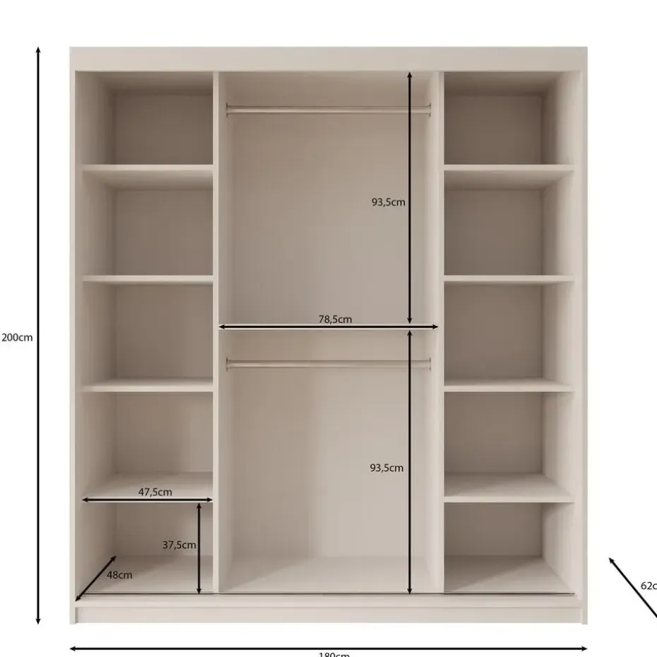Meubella - Kledingkast Azai - Beige - 180 cm - Met spiegel