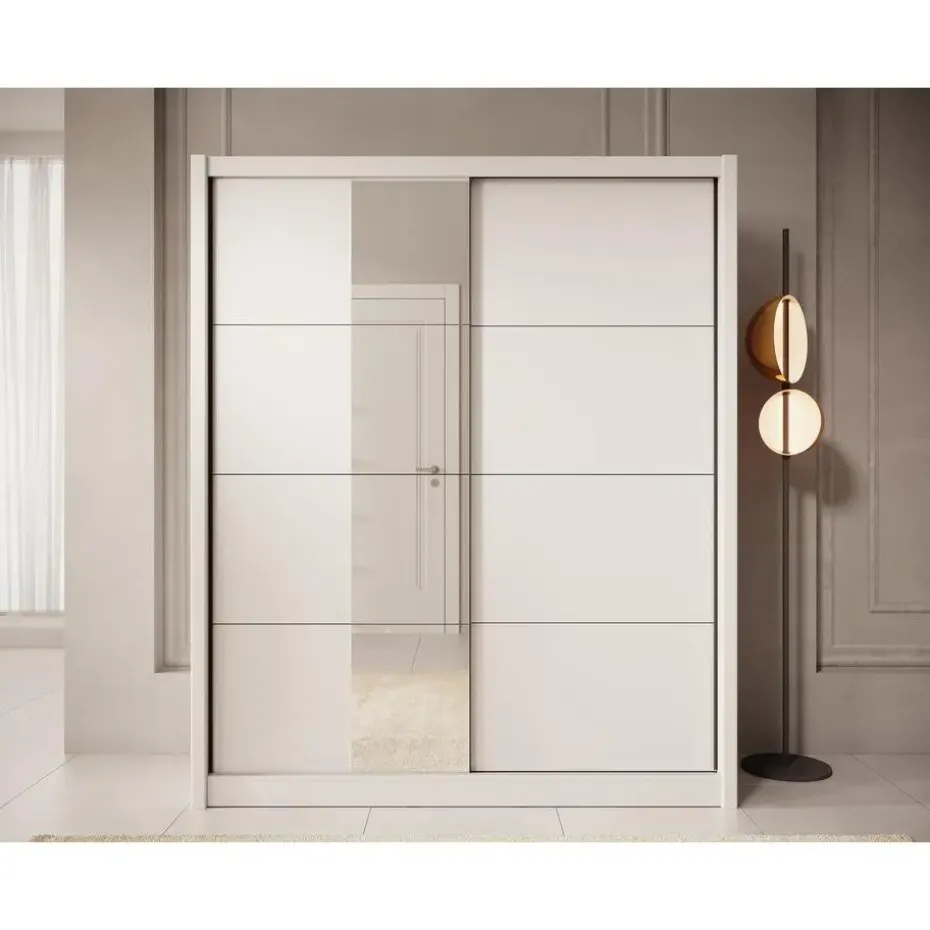 Meubella - Kledingkast Azul - Wit - 180 cm - Met spiegel