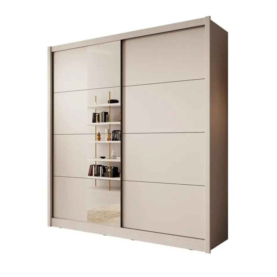 Meubella - Kledingkast Azul - Beige - 205 cm - Met spiegel