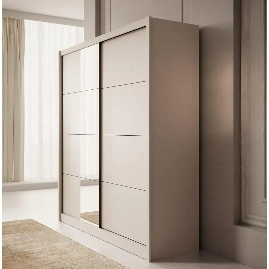 Meubella - Kledingkast Azul - Beige - 205 cm - Met spiegel