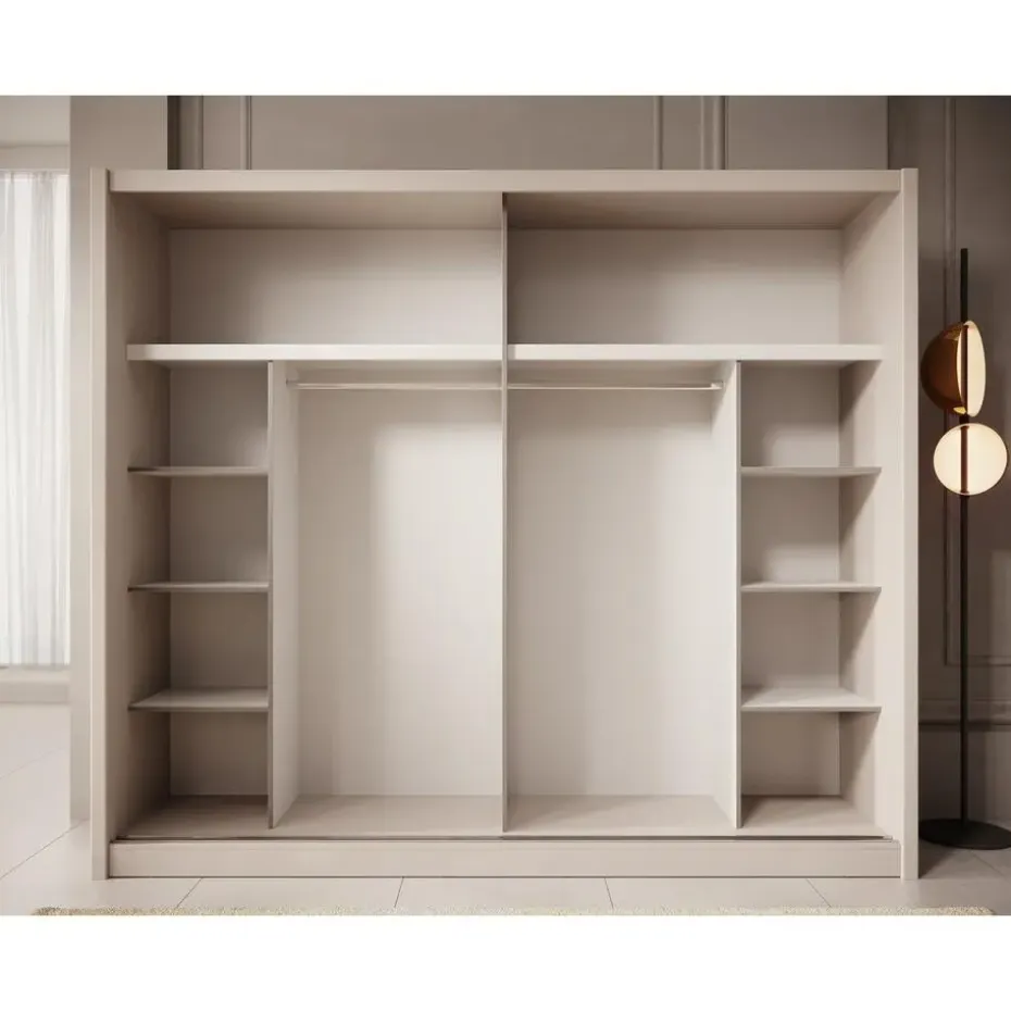Meubella - Kledingkast Azul - Beige - 251 cm - Met spiegel