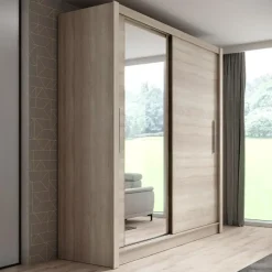 Meubella - Kledingkast Bazarre - Eiken - 205 cm - Met spiegel