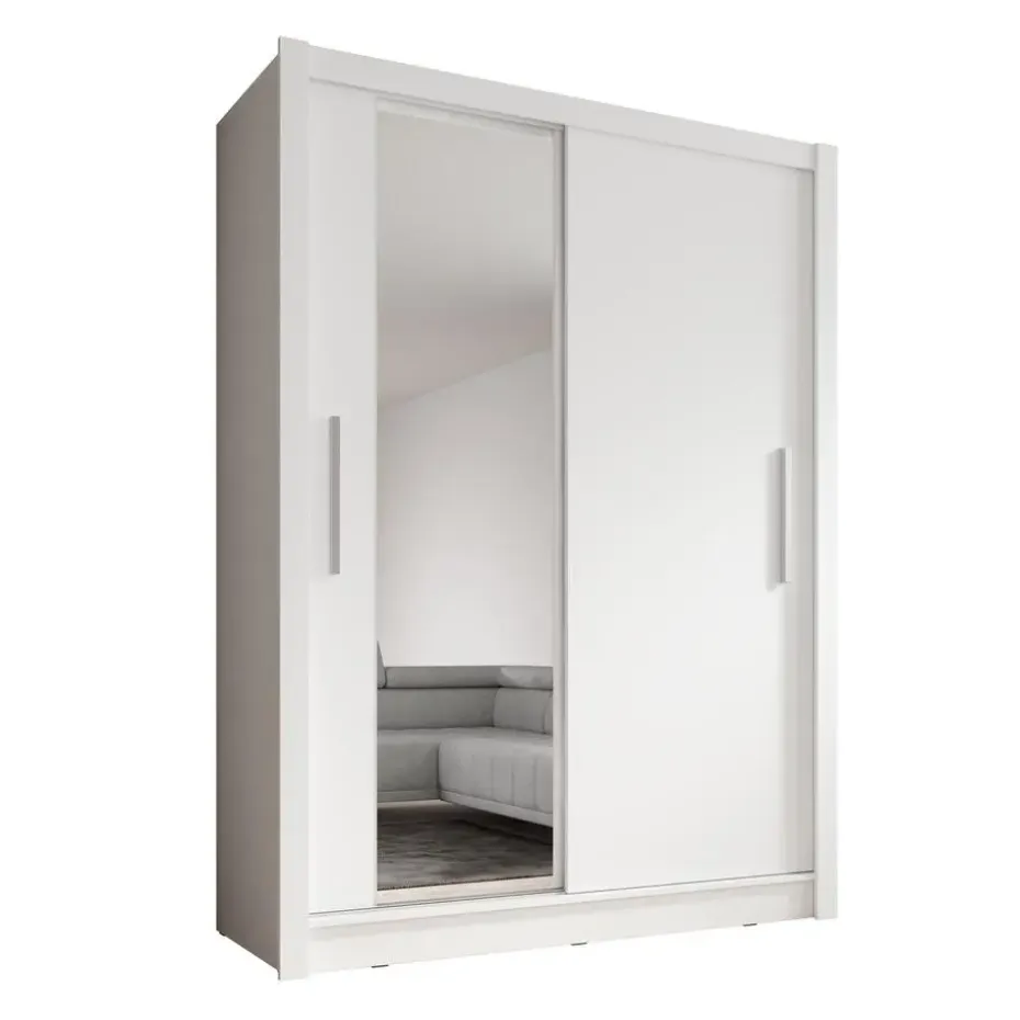 Meubella - Kledingkast Bazarre - Wit - 155 cm - Met spiegel