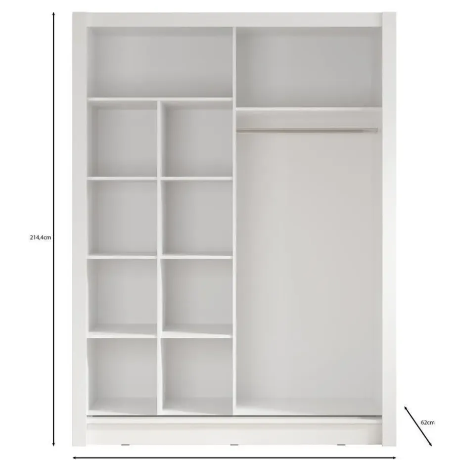 Meubella - Kledingkast Bazarre - Wit - 155 cm - Met spiegel