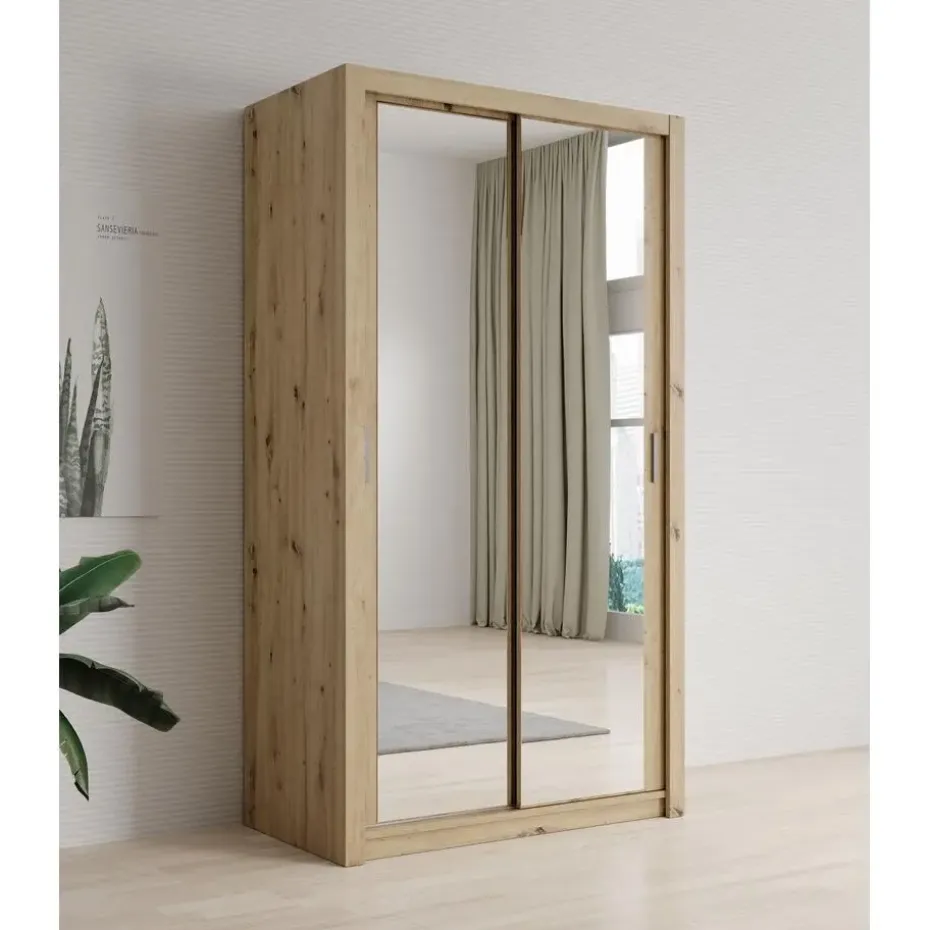 Meubella - Kledingkast Blake - Eiken - 120 cm - Met spiegel