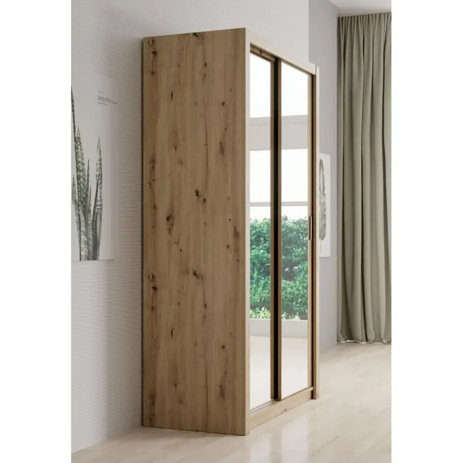 Meubella - Kledingkast Blake - Eiken - 120 cm - Met spiegel