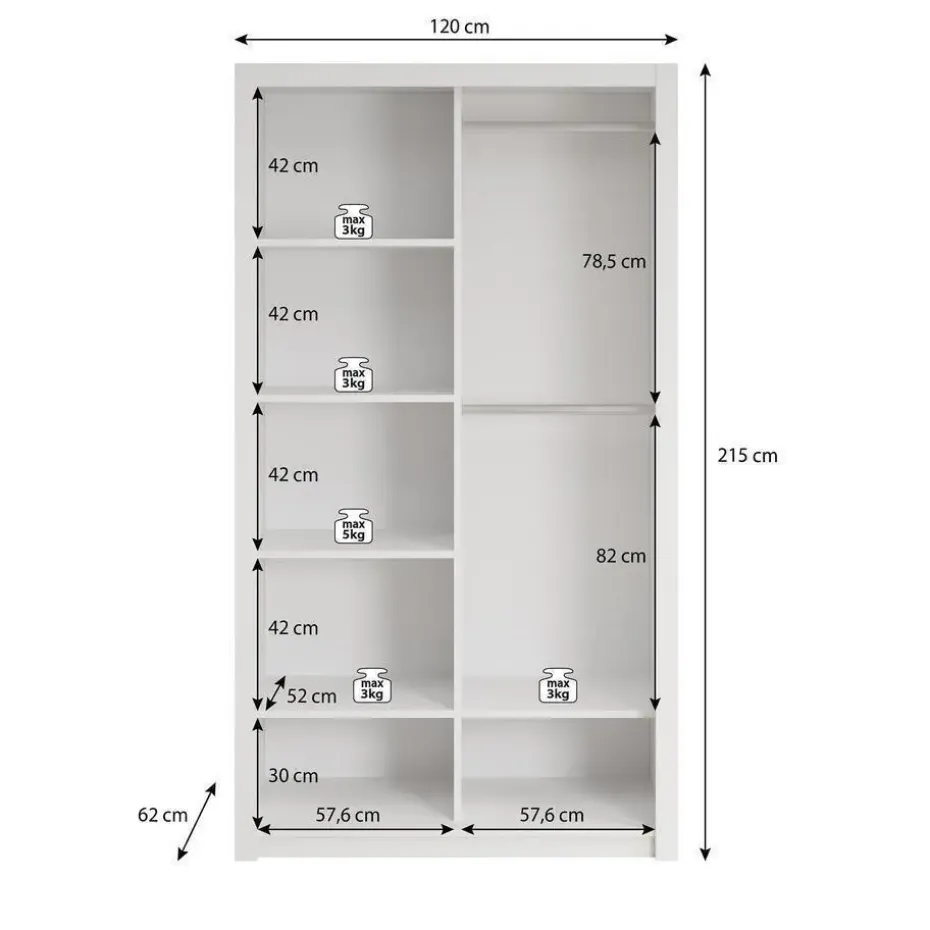 Meubella - Kledingkast Blake - Eiken - 120 cm - Met spiegel