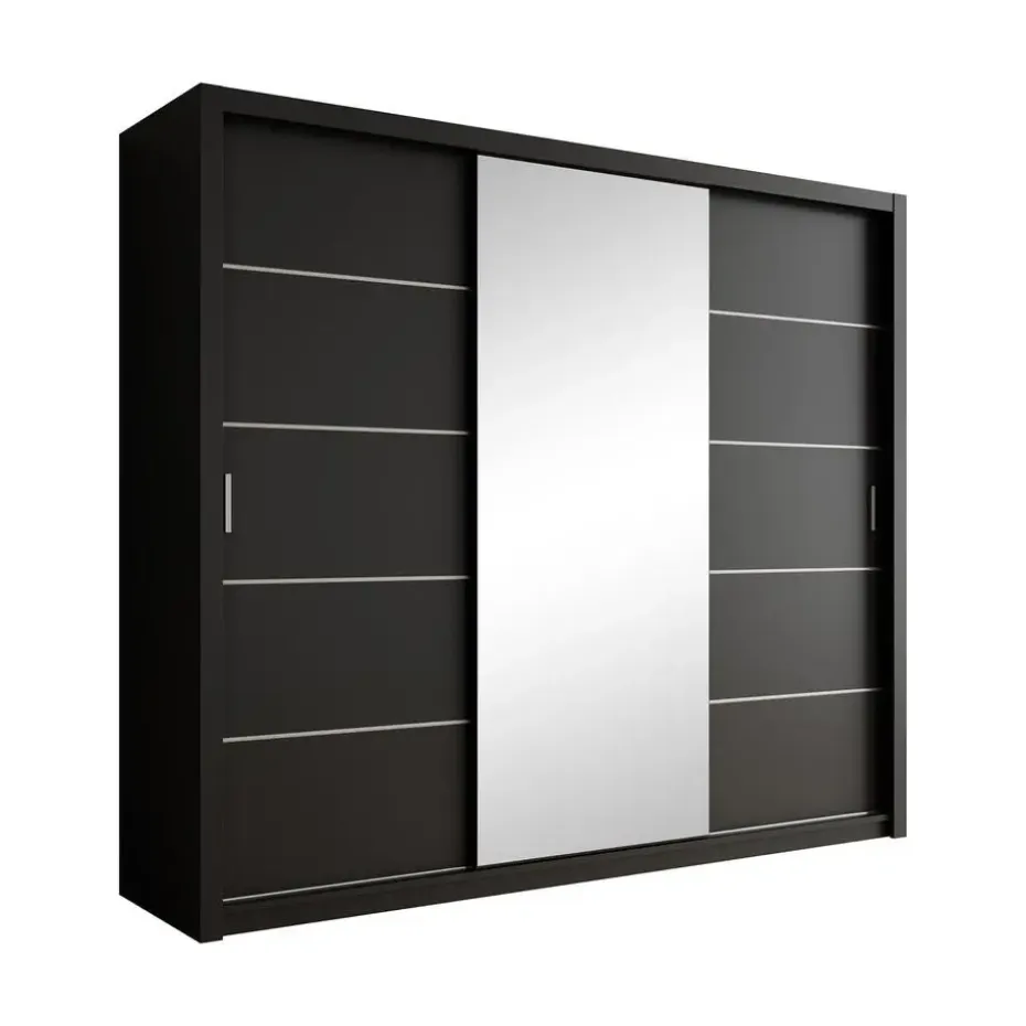 Meubella - Kledingkast Blake - Mat Zwart - 250 cm - Met spiegel