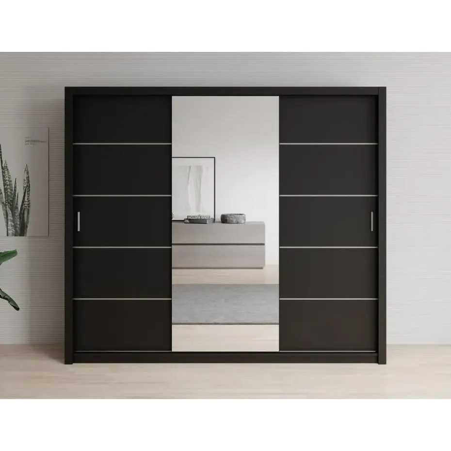 Meubella - Kledingkast Blake - Mat Zwart - 250 cm - Met spiegel