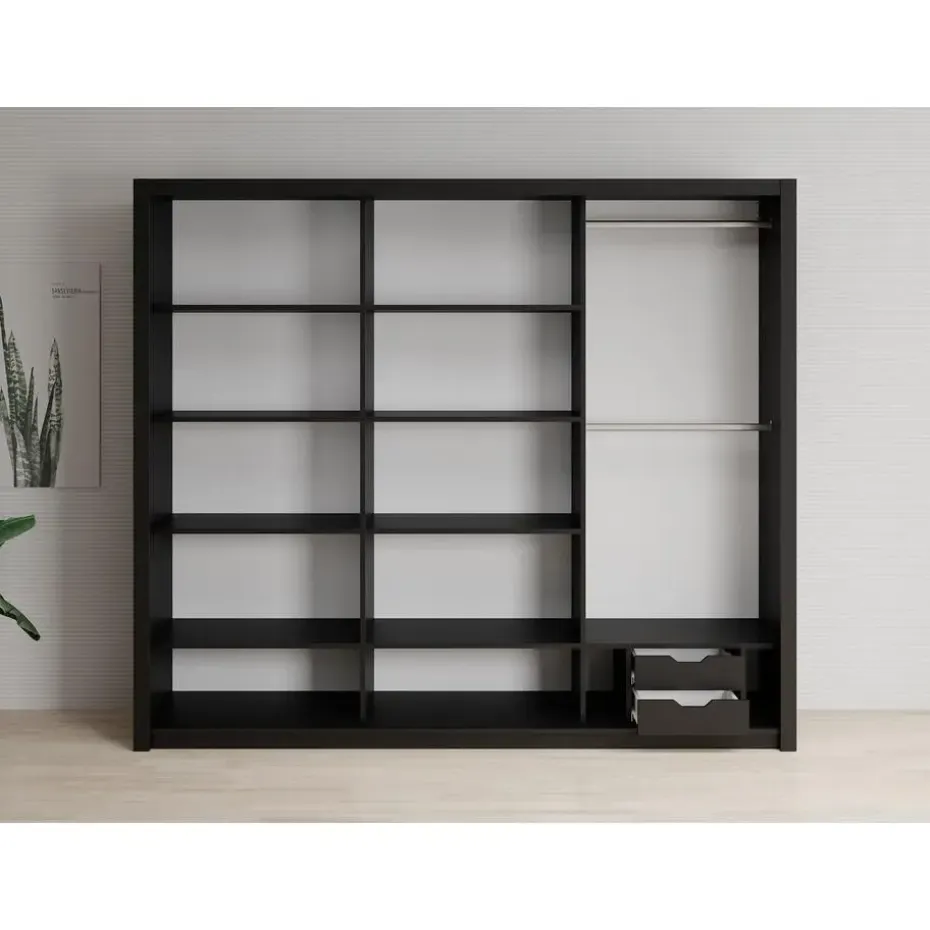 Meubella - Kledingkast Blake - Mat Zwart - 250 cm - Met spiegel