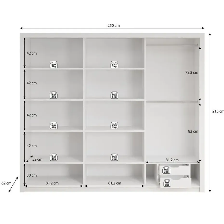 Meubella - Kledingkast Blake - Mat Zwart - 250 cm - Met spiegel