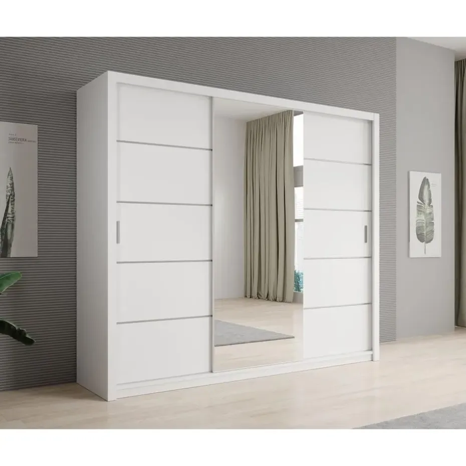 Meubella - Kledingkast Blake - Wit - 250 cm - Met spiegel