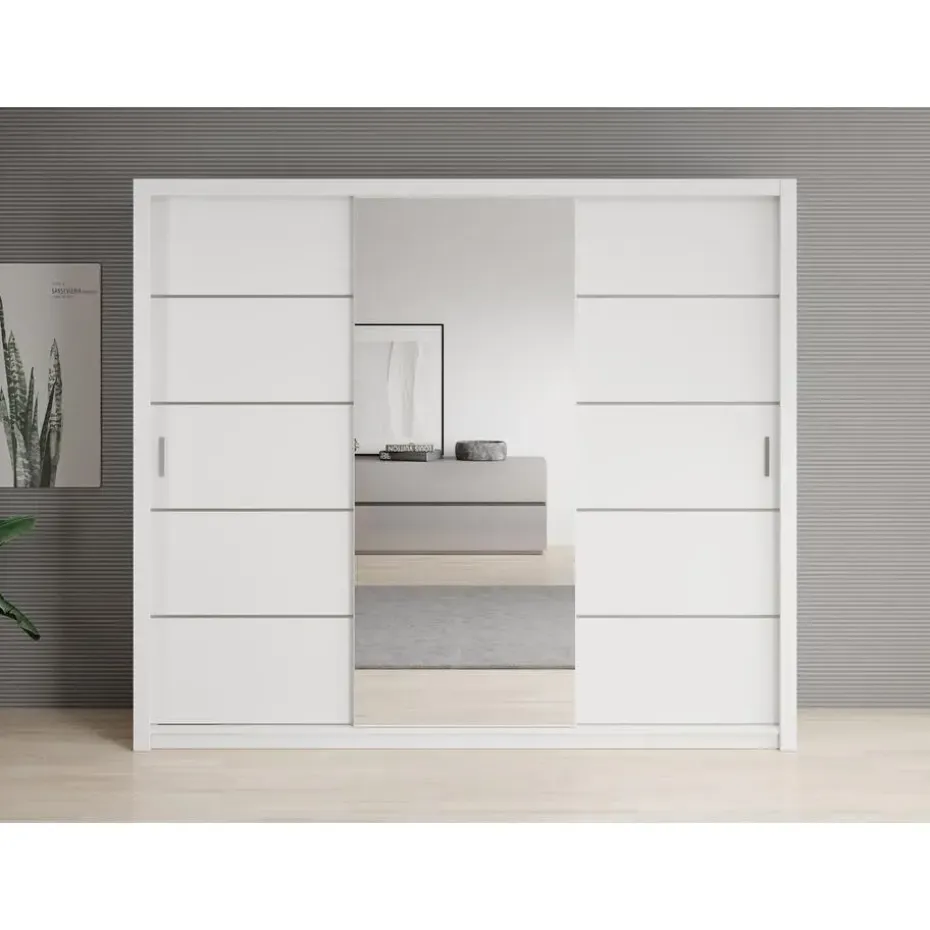 Meubella - Kledingkast Blake - Wit - 250 cm - Met spiegel