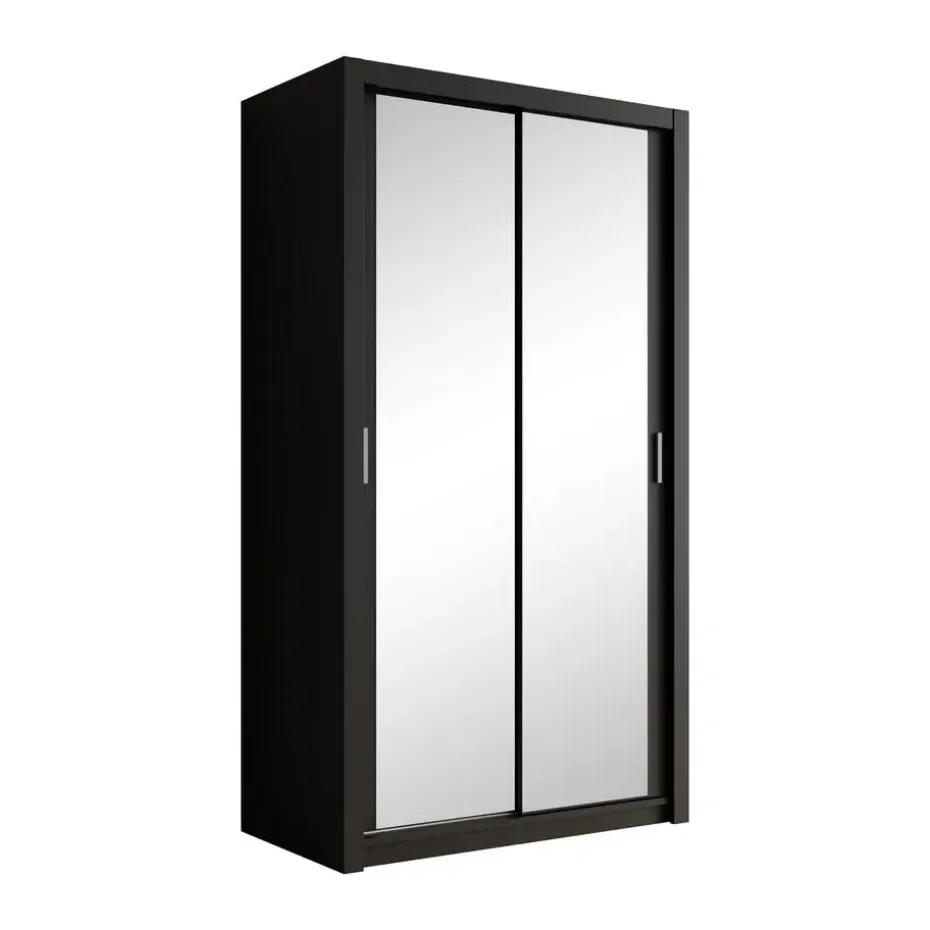 Meubella - Kledingkast Blake - Mat Zwart - 120 cm - Met spiegel