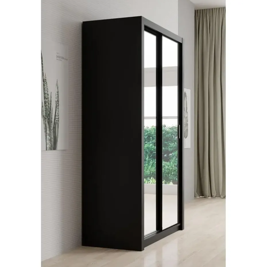 Meubella - Kledingkast Blake - Mat Zwart - 120 cm - Met spiegel