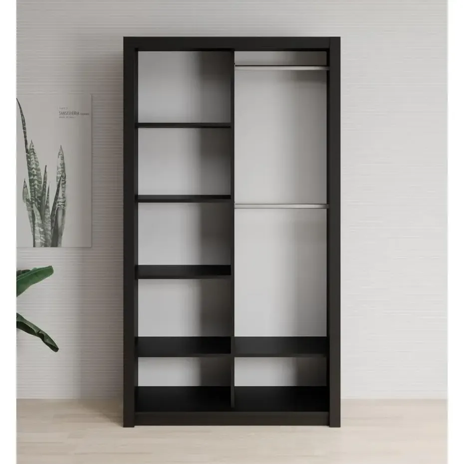 Meubella - Kledingkast Blake - Mat Zwart - 120 cm - Met spiegel
