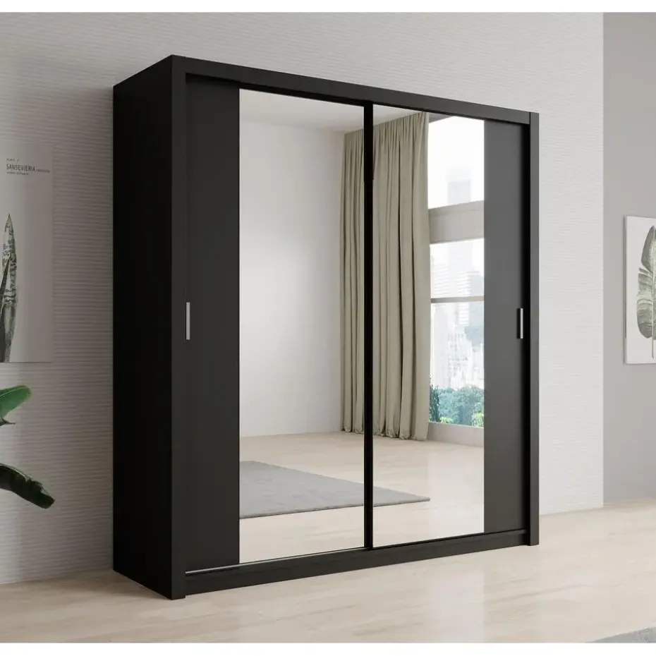 Meubella - Kledingkast Blake - Mat Zwart - 200 cm - Met spiegel