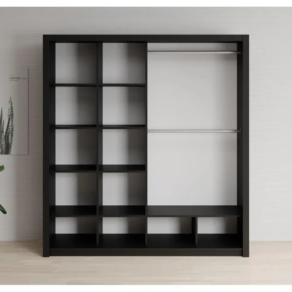 Meubella - Kledingkast Blake - Mat Zwart - 200 cm - Met spiegel