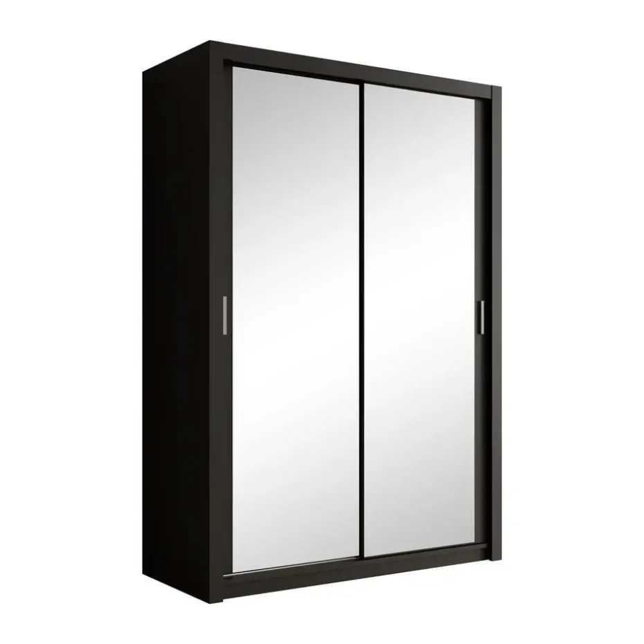 Meubella - Kledingkast Blake - Mat Zwart - 150 cm - Met spiegel