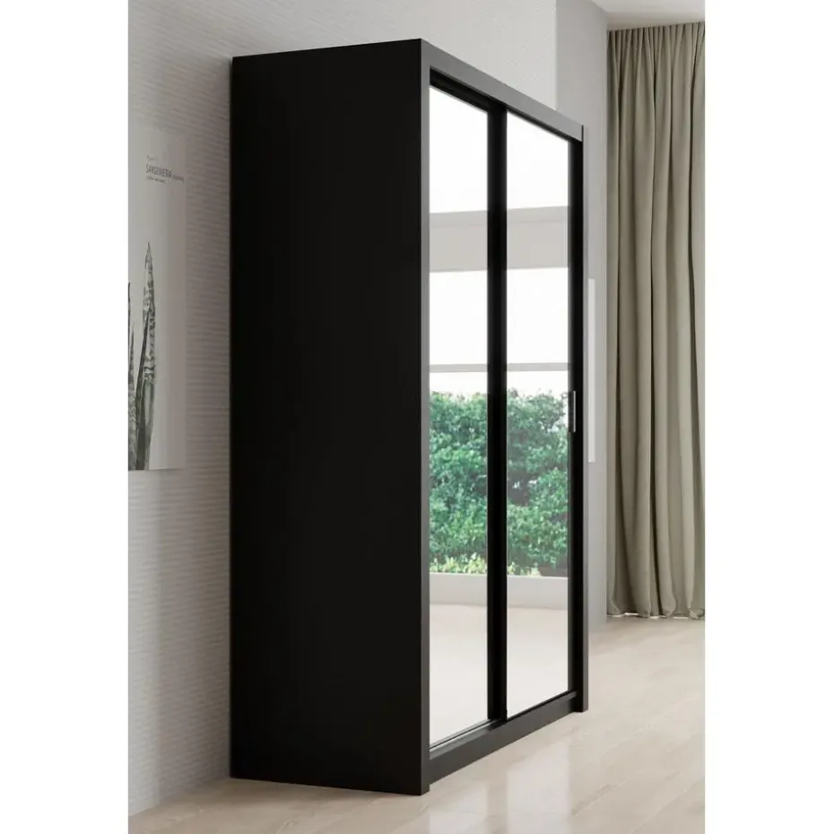 Meubella - Kledingkast Blake - Mat Zwart - 150 cm - Met spiegel