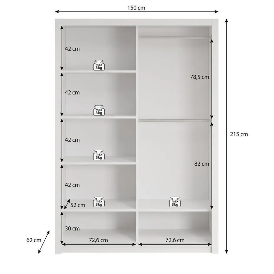 Meubella - Kledingkast Blake - Mat Zwart - 150 cm - Met spiegel