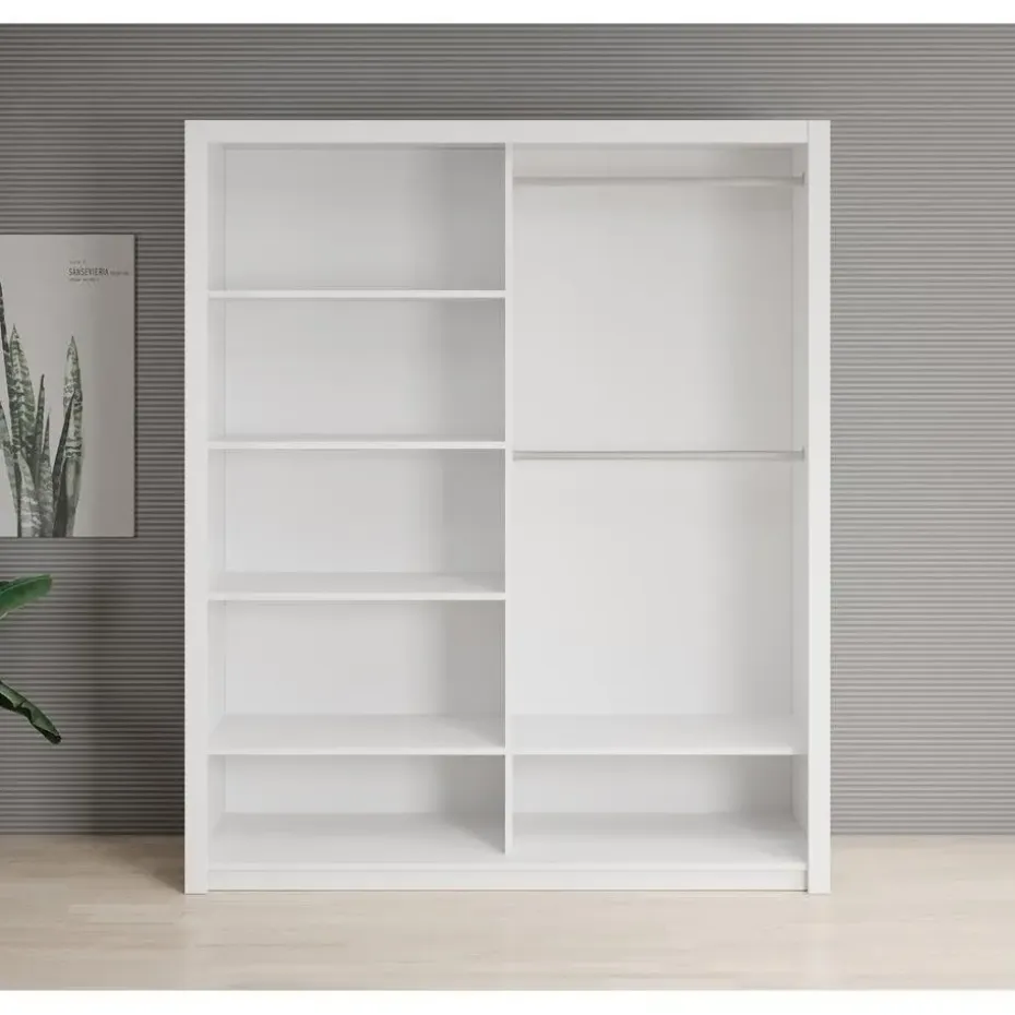 Meubella - Kledingkast Blake - Wit - 180 cm - Met spiegel