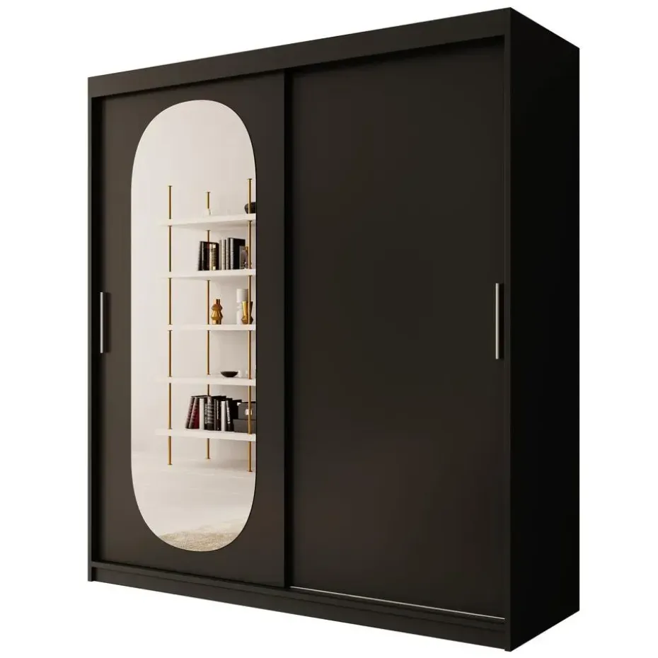 Meubella - Kledingkast Bodhi - Zwart - 180 cm - Met spiegel
