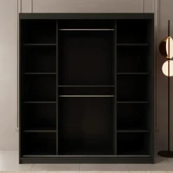 Meubella - Kledingkast Bodhi - Zwart - 180 cm - Met spiegel