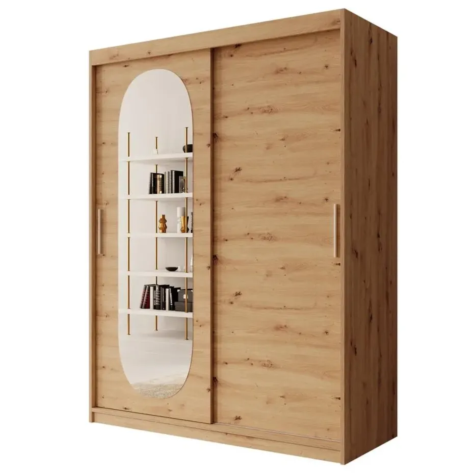 Meubella - Kledingkast Bodhi - Eiken - 150 cm - Met spiegel