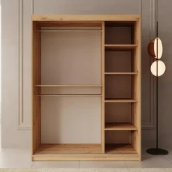 Meubella - Kledingkast Bodhi - Eiken - 150 cm - Met spiegel