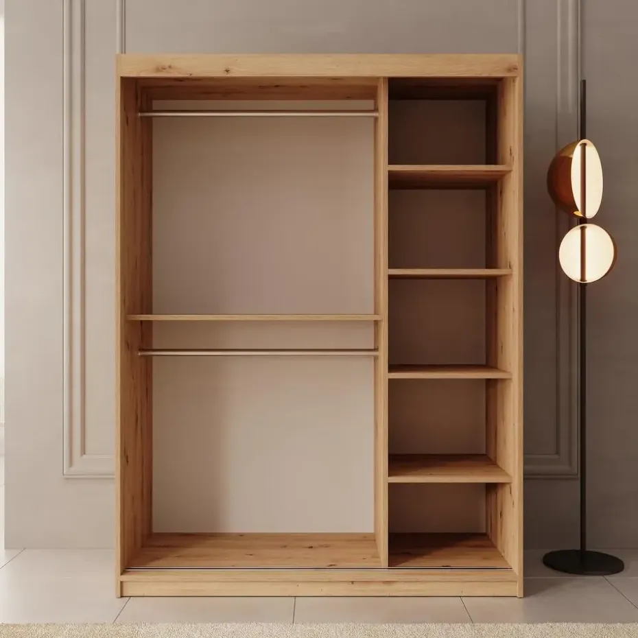 Meubella - Kledingkast Bodhi - Eiken - 150 cm - Met spiegel