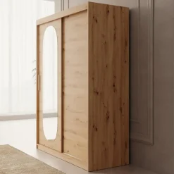 Meubella - Kledingkast Bodhi - Eiken - 150 cm - Met spiegel